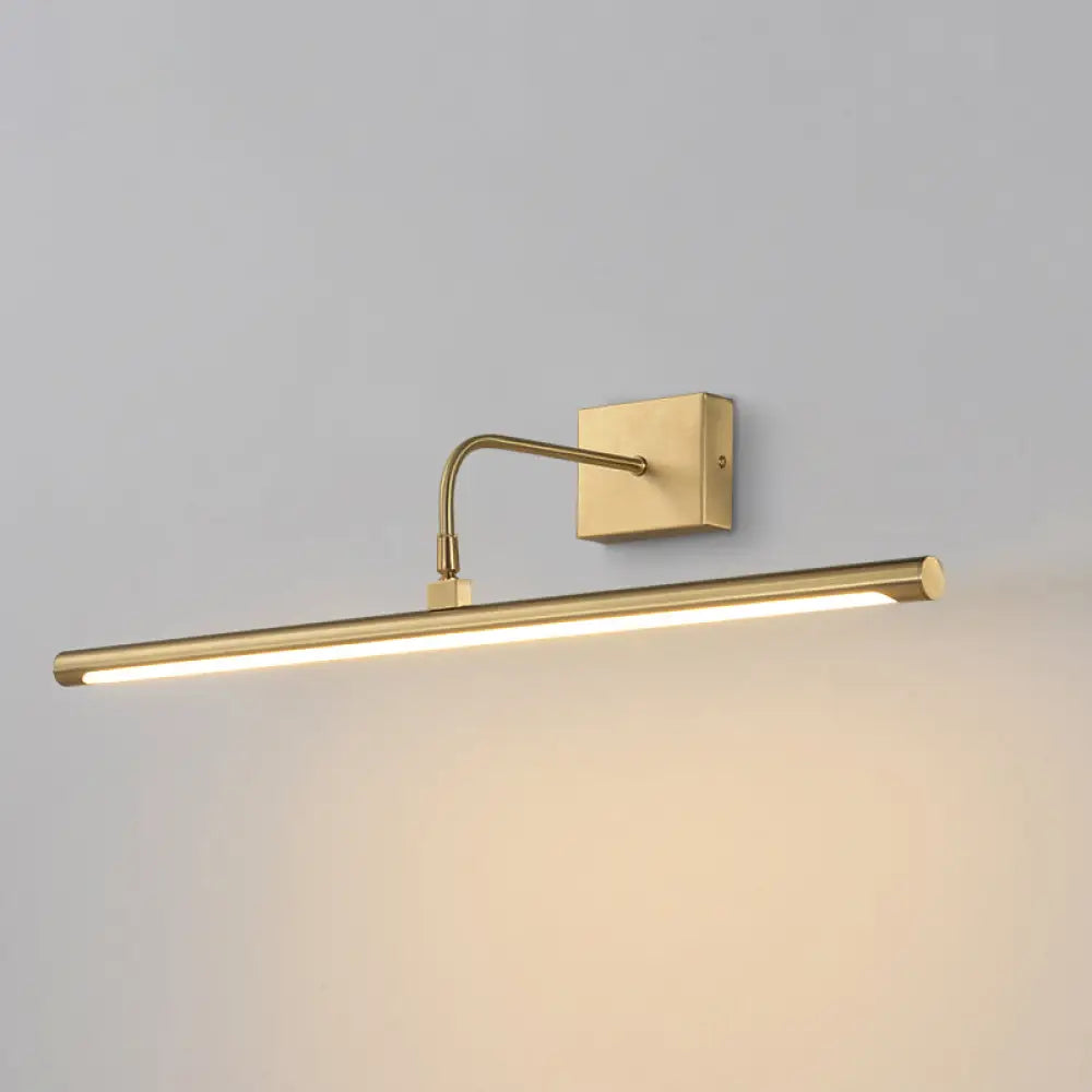 Minimalist Led Mirror Light With Pivot Joint - Acrylic Tubular Vanity Wall Sconce In Brass / 27.5