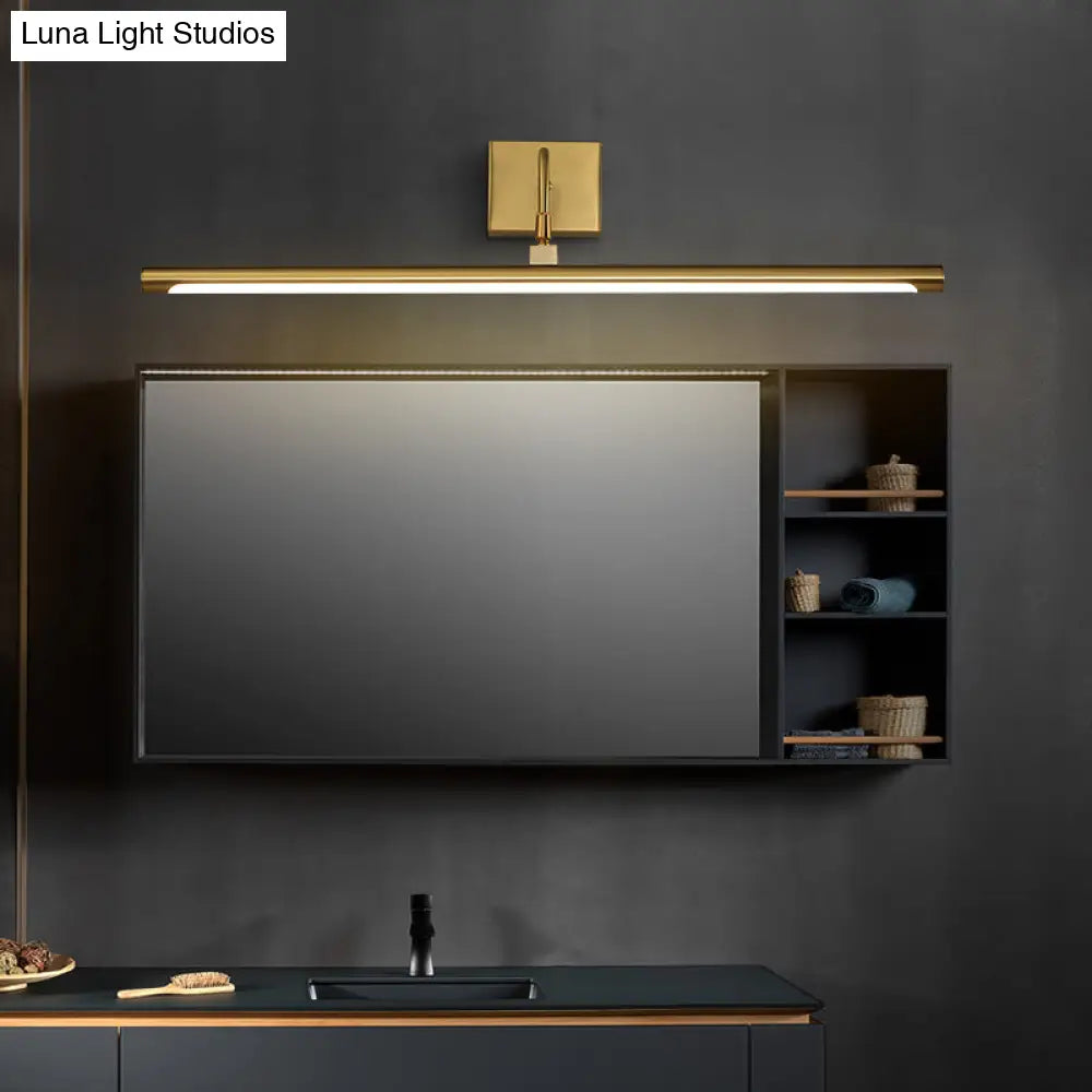 Minimalist Led Mirror Light With Pivot Joint - Acrylic Tubular Vanity Wall Sconce In Brass