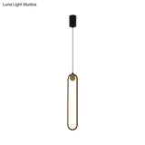 Minimalist Led Oval Metallic Pendulum Pendant Ceiling Light In Black With Natural Lighting