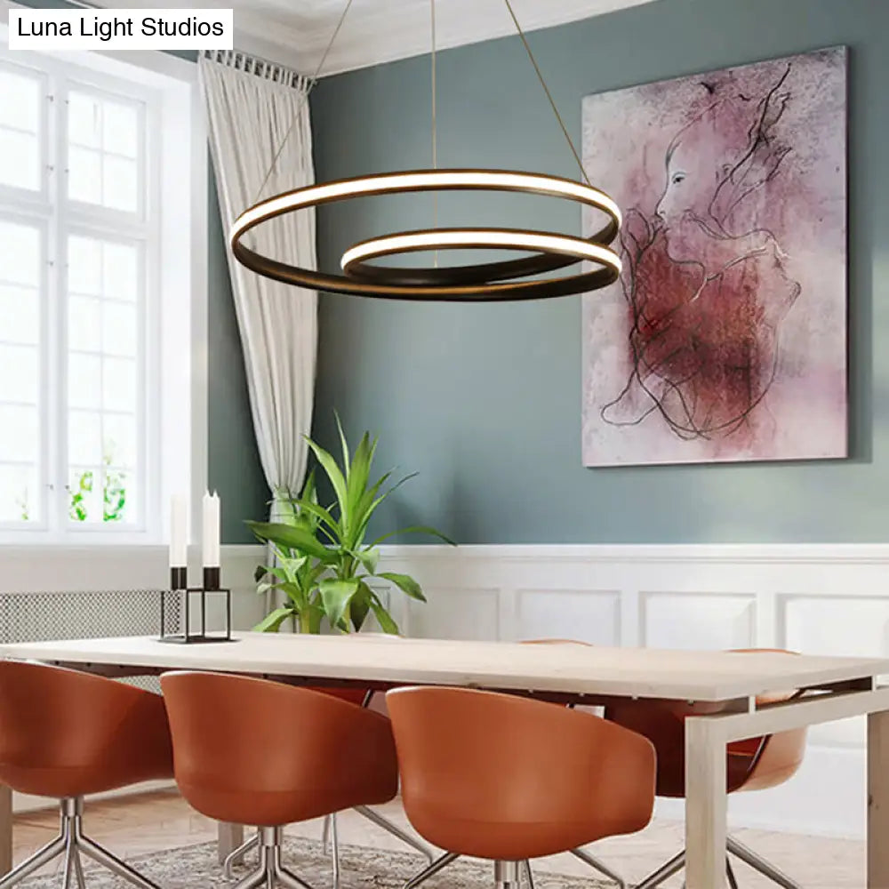 Minimalist Led Pendant Light: Metallic Seamless Curve Chandelier For Dining Room