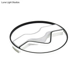 Minimalist Led Restaurant Ceiling Lamp: Round Metallic Shade 16’/19.5’ Wide Flush Mount Black