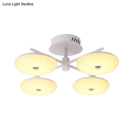 Minimalist Led Restaurant Flush Light Fixture - White Semi Ceiling Mount With Doughnut Acrylic