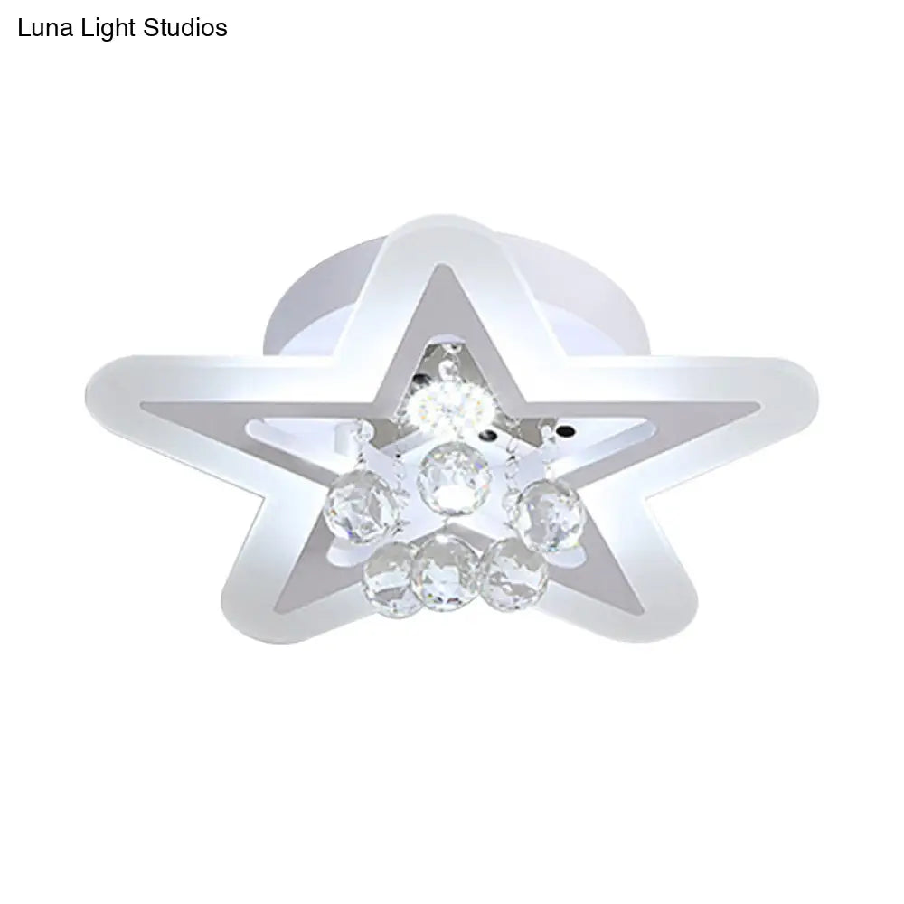 Minimalist Led Star Ceiling Light Fixture White Acrylic Flushmount Crystal Sphere 16’/19.5’ Wide