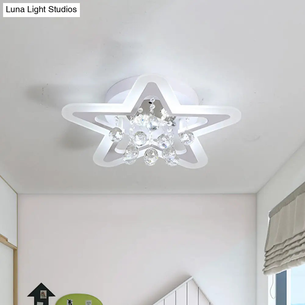 Minimalist Led Star Ceiling Light Fixture White Acrylic Flushmount Crystal Sphere 16’/19.5’ Wide