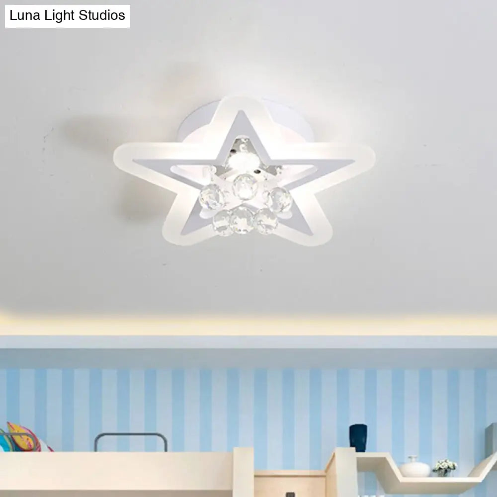 Minimalist Led Star Ceiling Light Fixture White Acrylic Flushmount Crystal Sphere 16’/19.5’ Wide