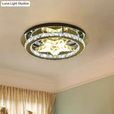 Minimalist Led Star Crystal Flush Ceiling Lamp In Chrome With Hoop Design