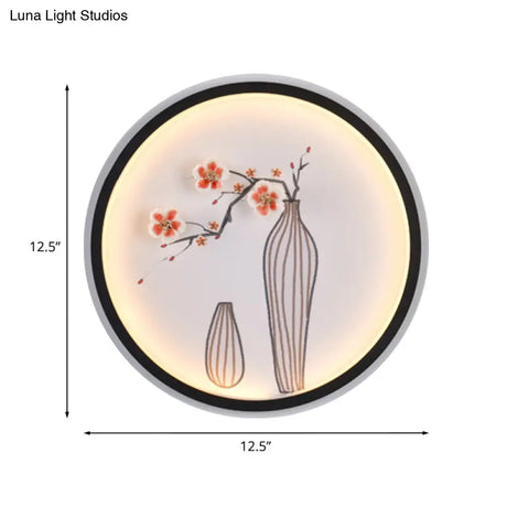 Minimalist Led Wall Lamp In Black With Plum And Vase Dining Room Mural Design