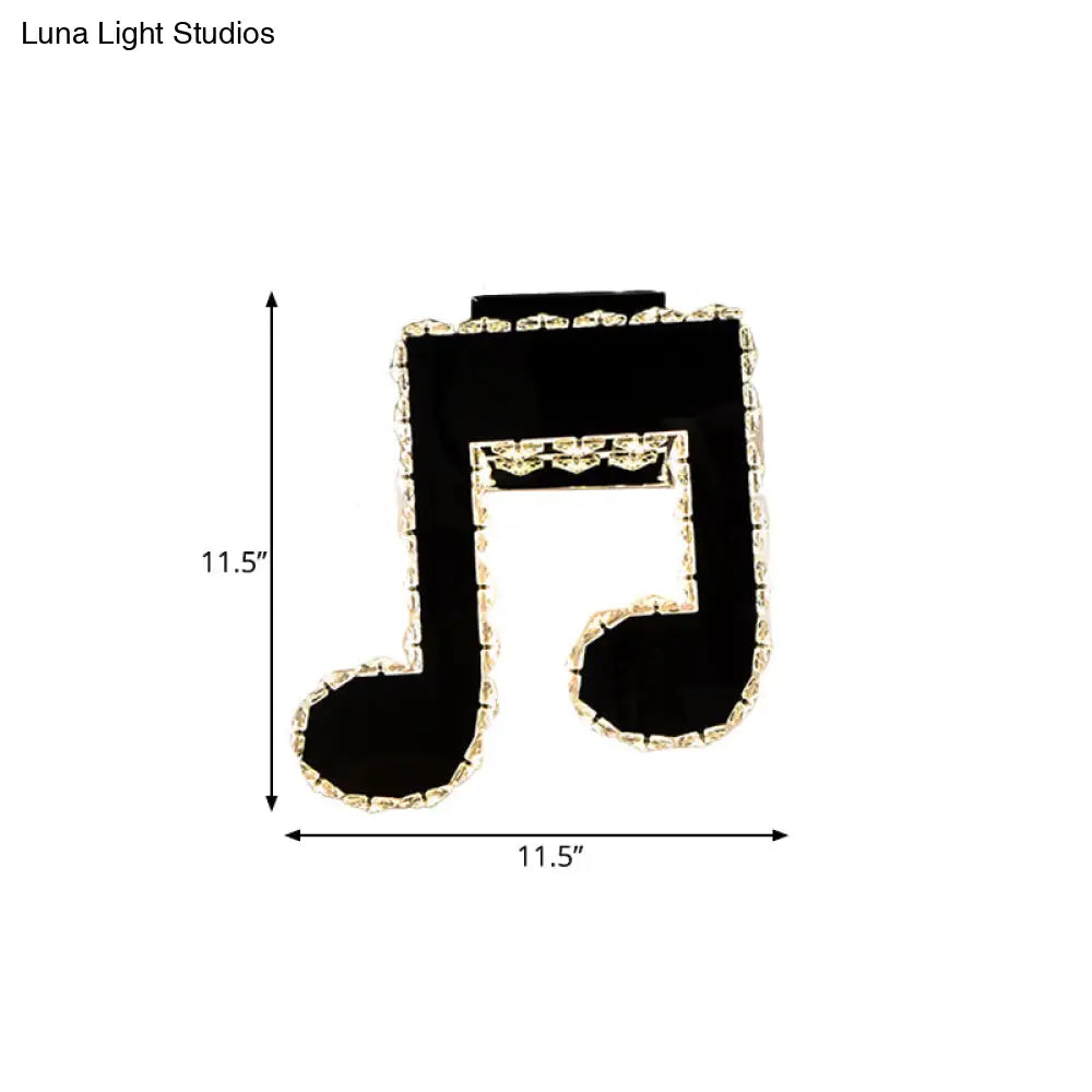 Minimalist Led Wall Lamp With Faceted Crystal Music Note Design - Black