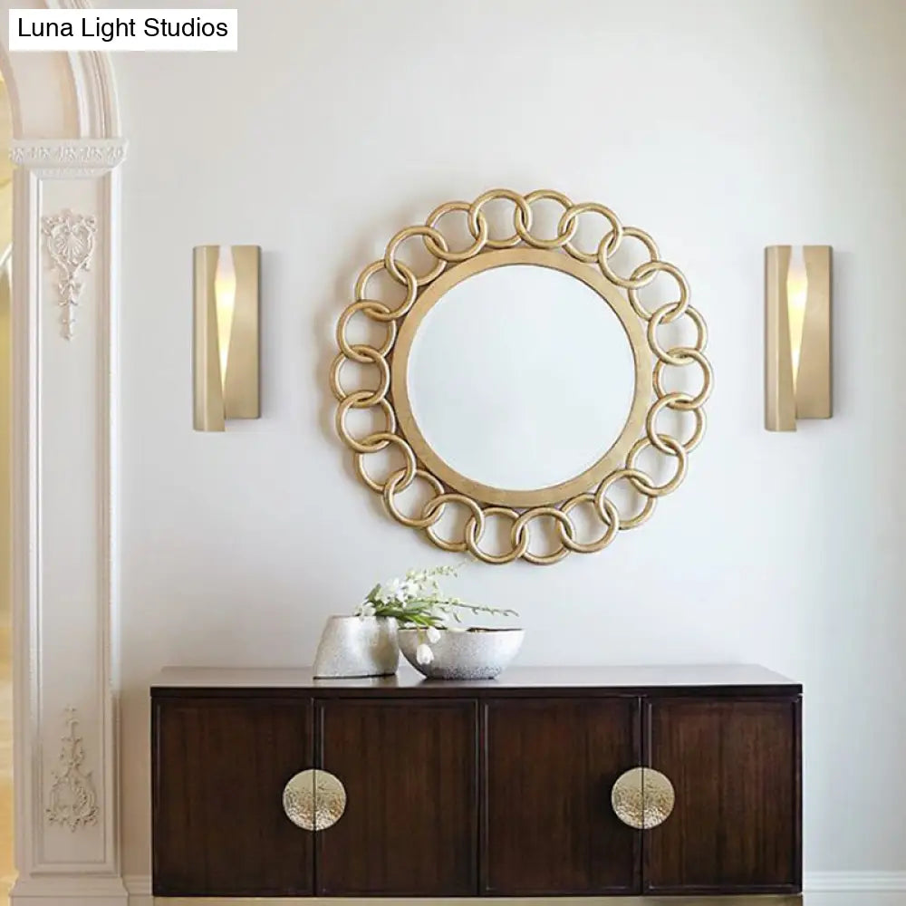 Minimalist Led Wall Sconce Light In Gold For Living Room - Metal Rectangle Mount Lamp