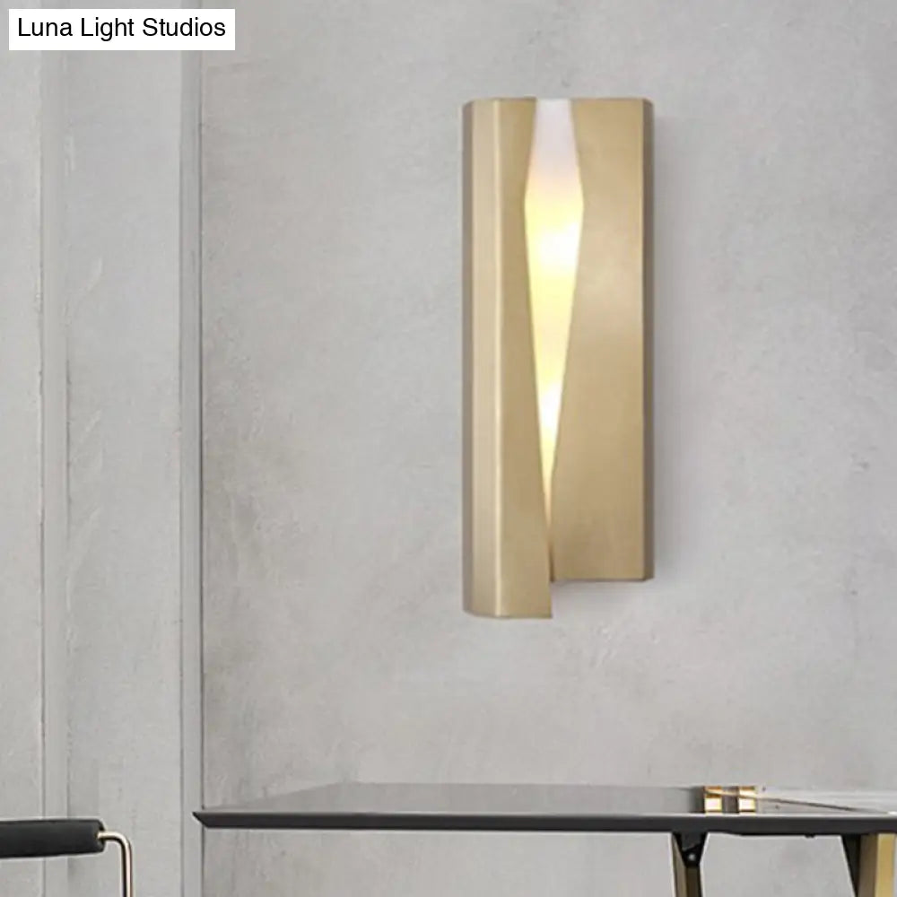 Minimalist Led Wall Sconce Light In Gold For Living Room - Metal Rectangle Mount Lamp