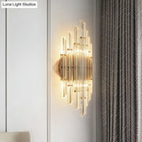 Minimalist Led Wall Sconce Light With K9 Crystal Strip - Rhombus Design For Living Room