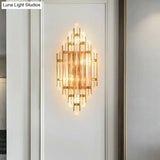 Minimalist Led Wall Sconce Light With K9 Crystal Strip - Rhombus Design For Living Room