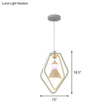 Minimalist Led White Pendant Lamp With Acrylic Dual Pentagon Frame And Bell Inside