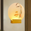Minimalist Led Wood Wall Lamp: Circular Metallic Butterfly And Leaf Mural Lighting