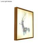 Minimalist Led Wood Wall Mounted Mural Lamp With Deer Pattern - 12/16 Metallic Square Width