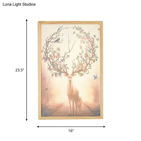 Minimalist Led Wood Wall Mounted Mural Lamp With Deer Pattern - 12/16 Metallic Square Width