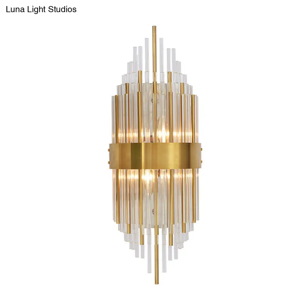 Minimalist Linear Crystal Wall Lamp - 2-Light Sconce In Gold For Indoor Décor