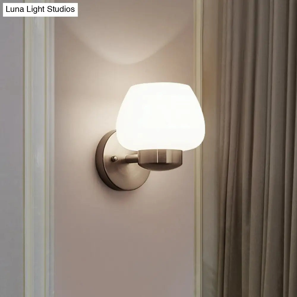 Minimalist Matte White Glass Bud Wall Light With Nickel Sconce For Modern Bedrooms