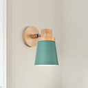 Minimalist Metal 1-Head Barrel Wall Lamp Sconce With Wood Backplate - Stylish Living Room Light