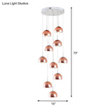 Minimalist Metal 10-Light Rose Gold Stair Cluster Pendant Ceiling Light