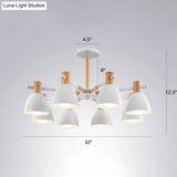 Minimalist Metal Chandelier: White Bell Suspension Light With Wooden Decor