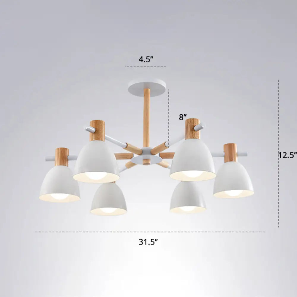 Minimalist Metal Chandelier: White Bell Suspension Light With Wooden Decor 6 /