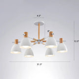 Minimalist Metal Chandelier: White Bell Suspension Light With Wooden Decor 6 /
