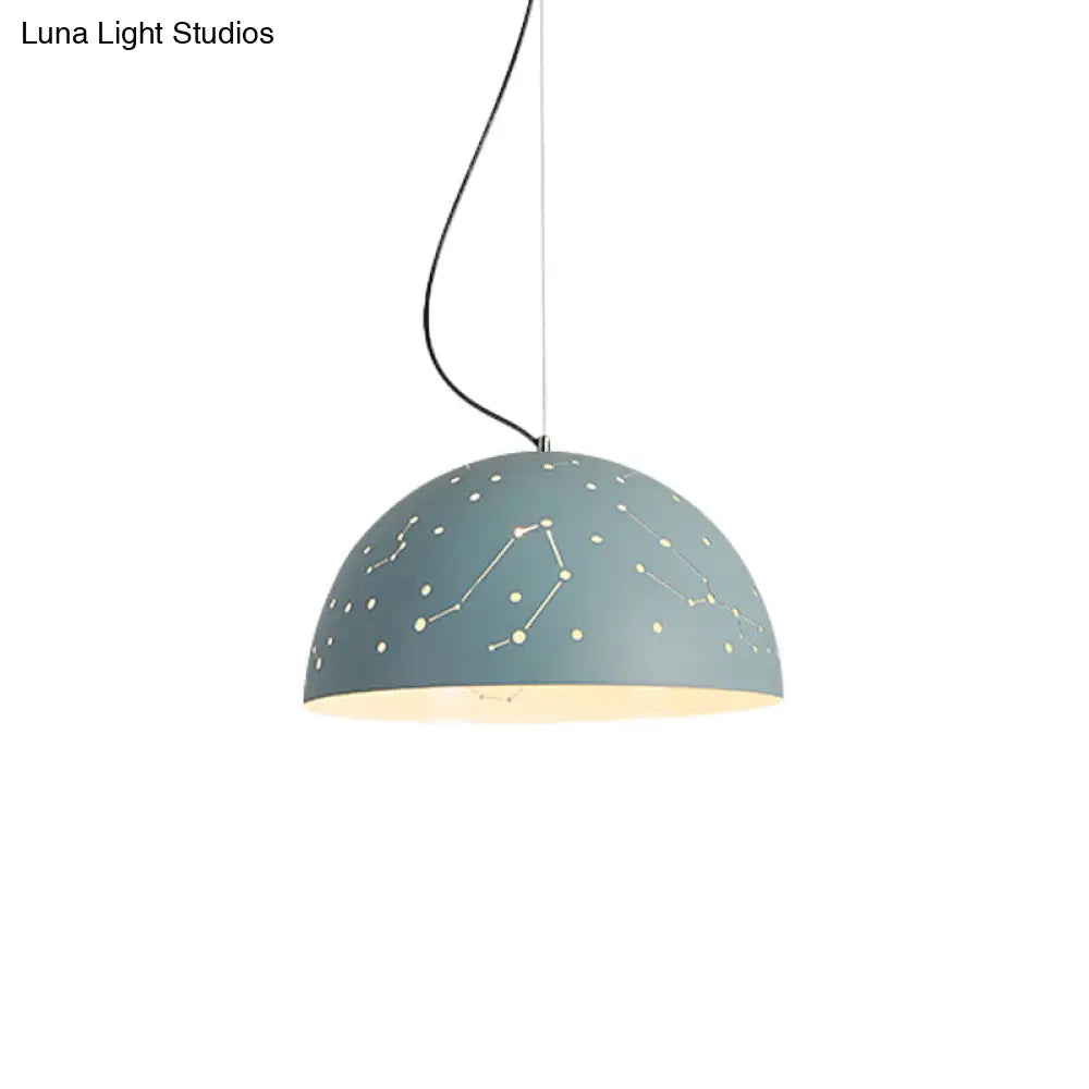 Minimalist Metal Hanging Ceiling Light - 1-Light Semisphere Pendant Lamp Blue/Green/Yellow