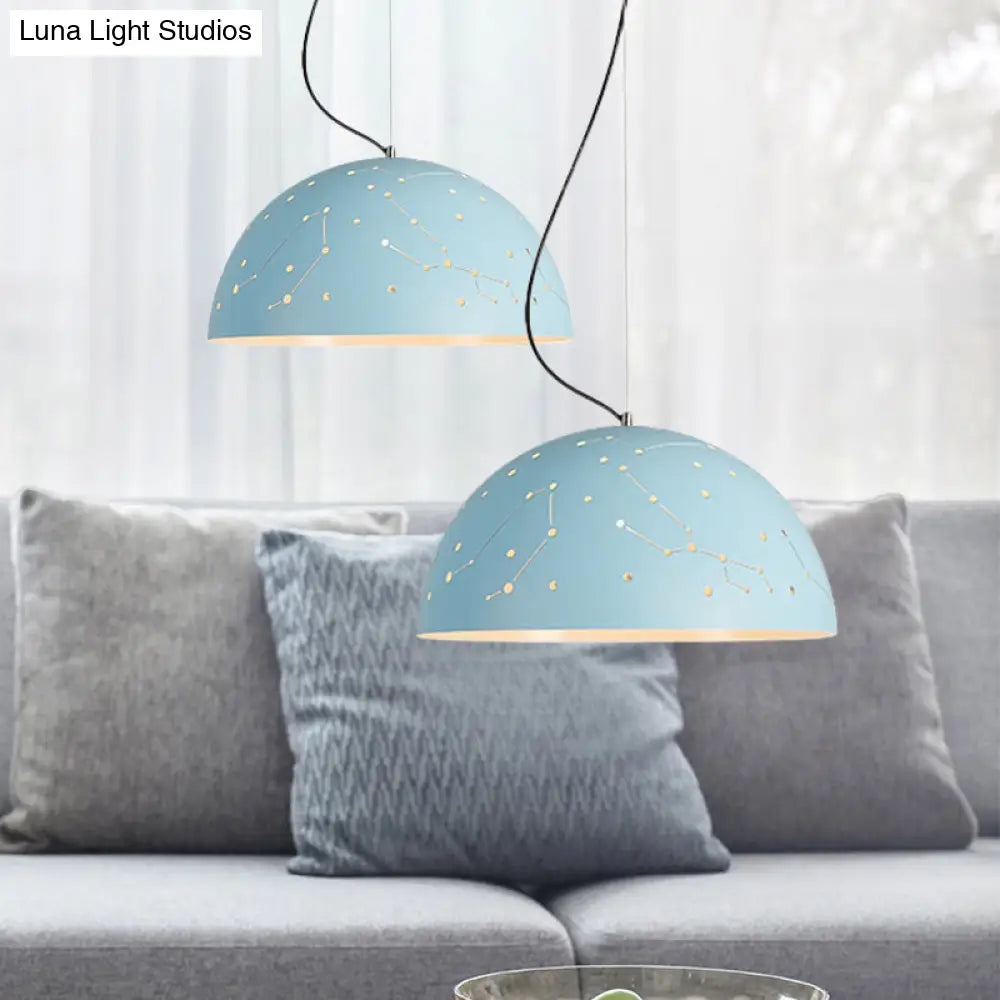 Minimalist Metal Hanging Ceiling Light - 1-Light Semisphere Pendant Lamp Blue/Green/Yellow