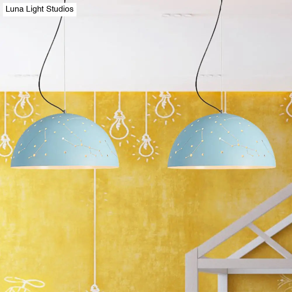 Minimalist Metal Hanging Ceiling Light - 1-Light Semisphere Pendant Lamp Blue/Green/Yellow