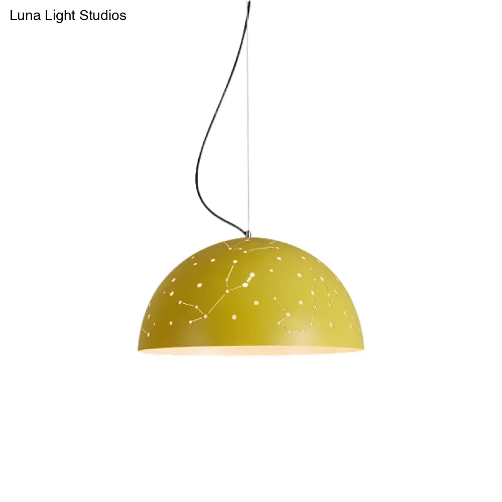 Minimalist Metal Hanging Ceiling Light - 1-Light Semisphere Pendant Lamp Blue/Green/Yellow