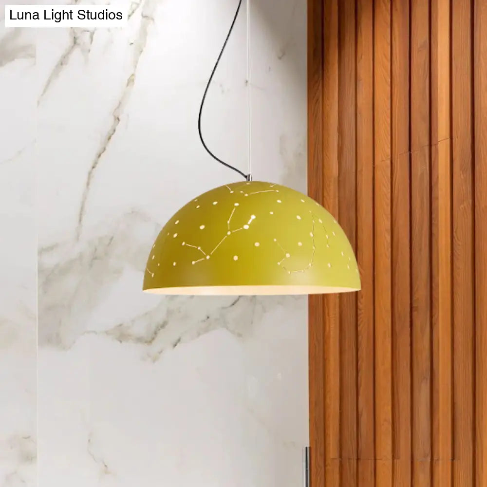 Minimalist Metal Hanging Ceiling Light - 1-Light Semisphere Pendant Lamp Blue/Green/Yellow