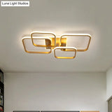 Minimalist Metal Led Ceiling Light In Gold - Multi-Shape & 2/4 Lights Semi Flush Mount Fixture