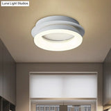 Minimalist Metal Led Ceiling Pendant Light - White Round/Square Flush Mount For Bedroom In
