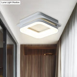 Minimalist Metal Led Ceiling Pendant Light - White Round/Square Flush Mount For Bedroom In
