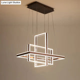 Minimalist Metal Led Chandelier With Interlocking Rectangle Design - Coffee