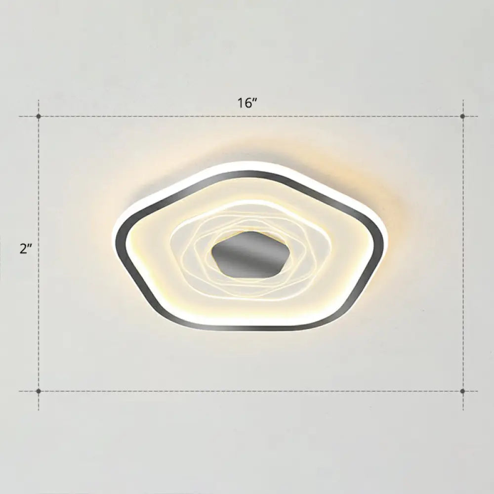 Minimalist Metal Led Flush Ceiling Light - Pentagonal Bedroom Fixture Black / 16’ Remote Control