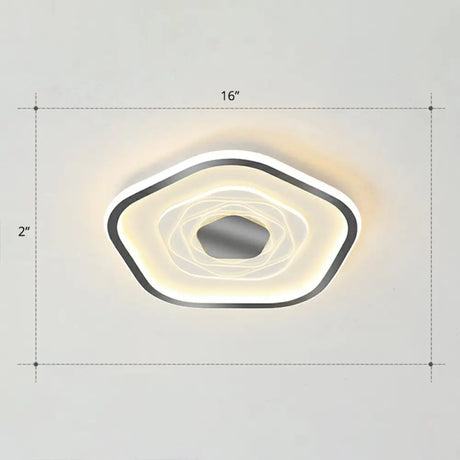 Minimalist Metal Led Flush Ceiling Light - Pentagonal Bedroom Fixture Black / 16’ Remote Control