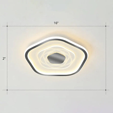Minimalist Metal Led Flush Ceiling Light - Pentagonal Bedroom Fixture Black / 16’ Third Gear