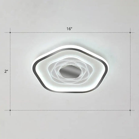 Minimalist Metal Led Flush Ceiling Light - Pentagonal Bedroom Fixture Black / 16’ White