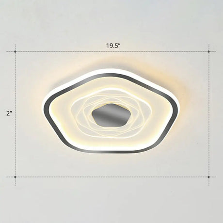 Minimalist Metal Led Flush Ceiling Light - Pentagonal Bedroom Fixture Black / 19.5’ Remote