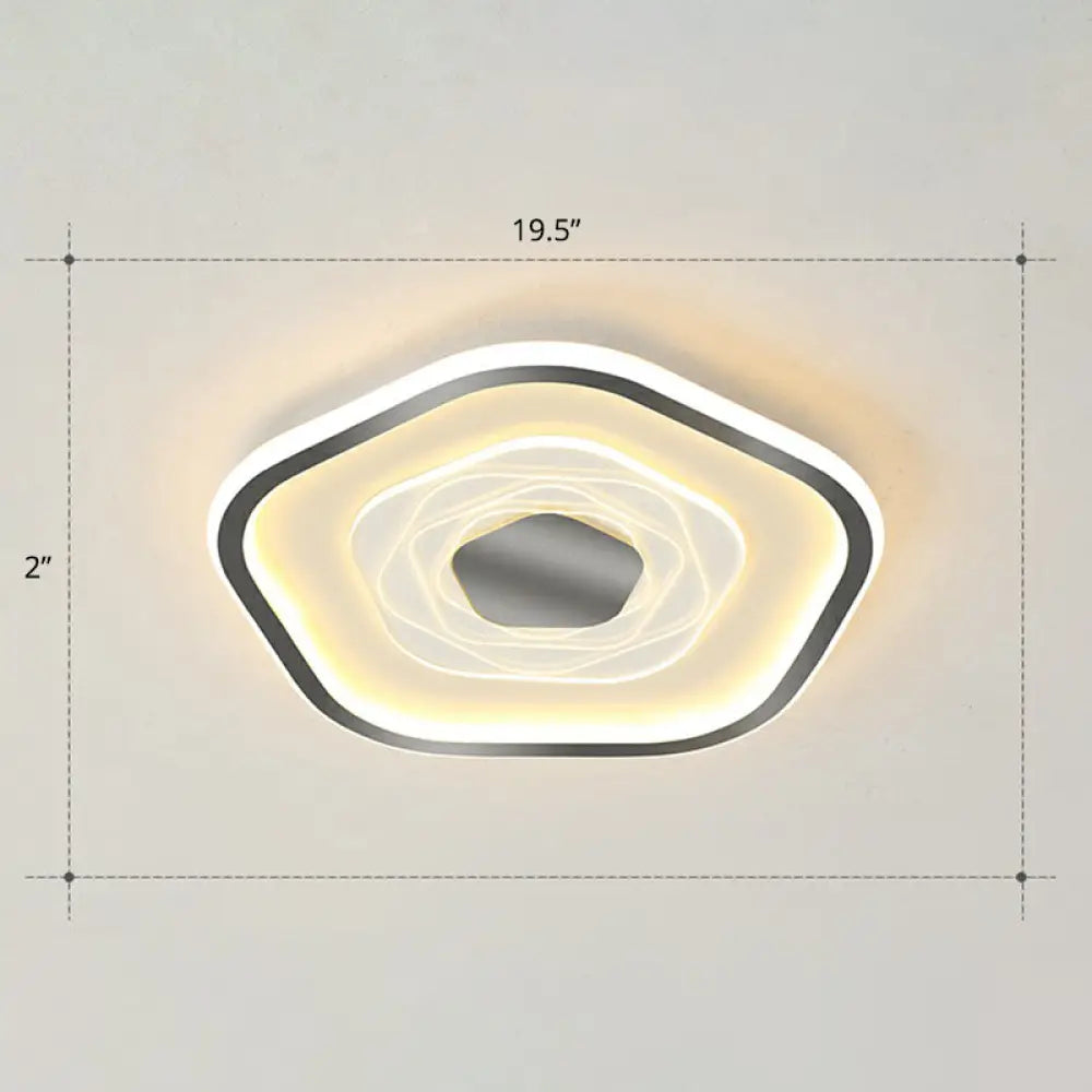 Minimalist Metal Led Flush Ceiling Light - Pentagonal Bedroom Fixture Black / 19.5’ Warm