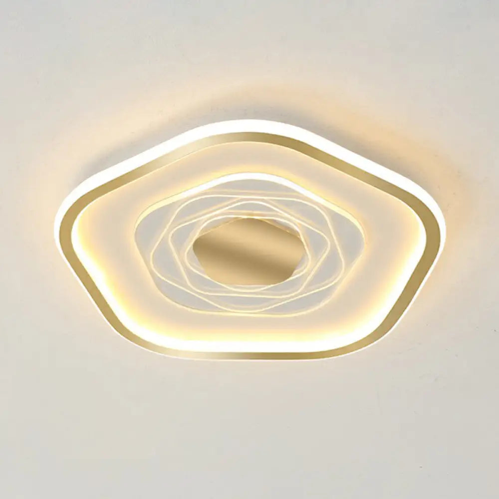 Minimalist Metal Led Flush Ceiling Light - Pentagonal Bedroom Fixture Gold / 16’ Warm