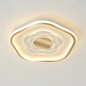 Minimalist Metal Led Flush Ceiling Light - Pentagonal Bedroom Fixture Gold / 16’ Warm