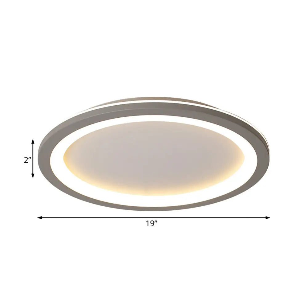 Minimalist Metal Led Grey Flush Mount Light With Acrylic Diffuser In White/Warm 10/14.5/19 Wide