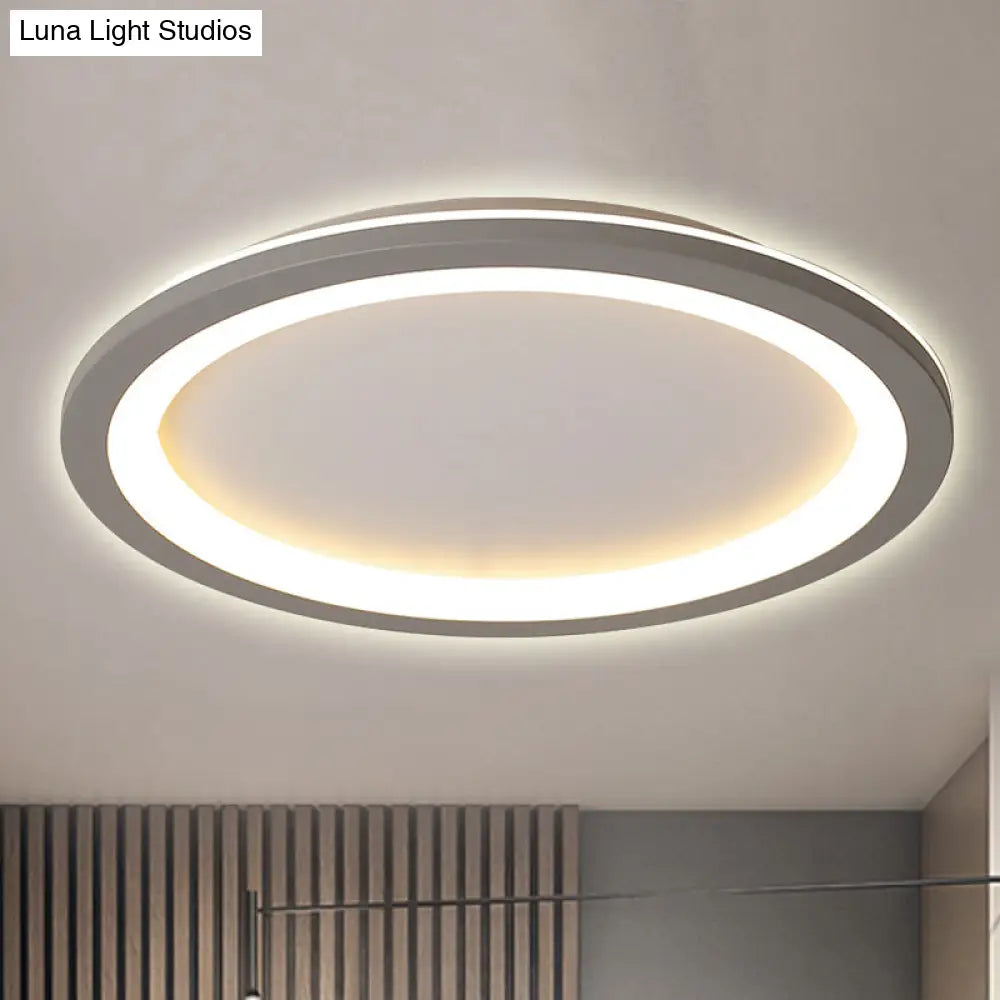 Minimalist Metal Led Grey Flush Mount Light With Acrylic Diffuser In White/Warm 10’/14.5’/19’ Wide