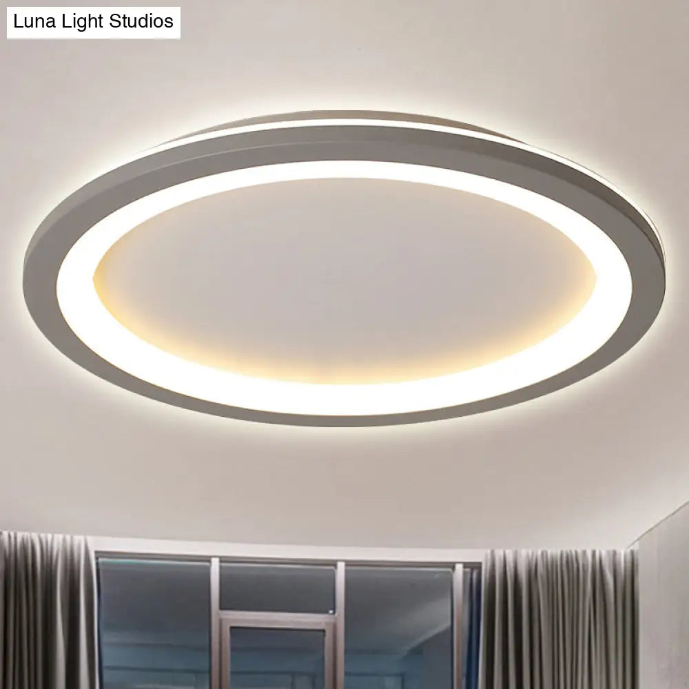 Minimalist Metal Led Grey Flush Mount Light With Acrylic Diffuser In White/Warm 10’/14.5’/19’ Wide