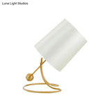 Minimalist Metal Nightstand Lamp - Barrel Fabric White Table Lighting For Living Room