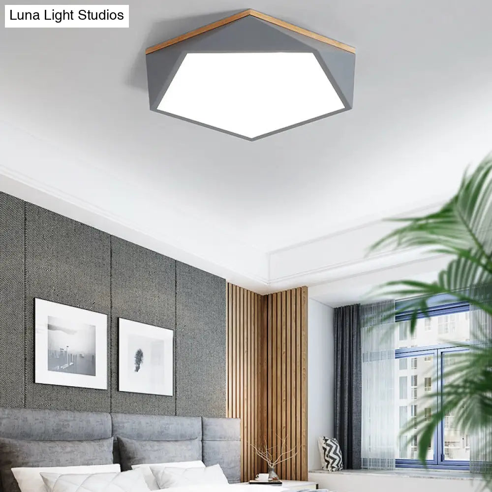 Minimalist Metal Pentagon Flush Mount Led Ceiling Light Grey / 16 White