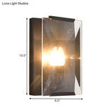 Minimalist Metal Rectangle Wall Sconce Light With Crystal Panel Shade - Black/Brass Finish